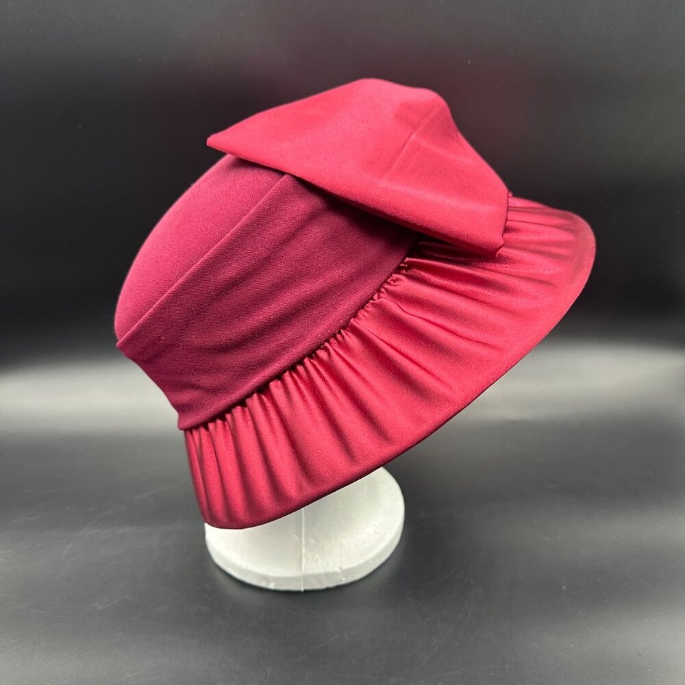 Vintage Formal Church Hat Big Bow  Donna Vinci Couture Cranberry Burgundy Y2K - Picture 3 of 14
